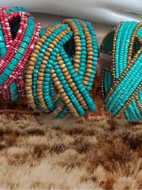 Set of 3 Multicoloured beaded cuff bangles